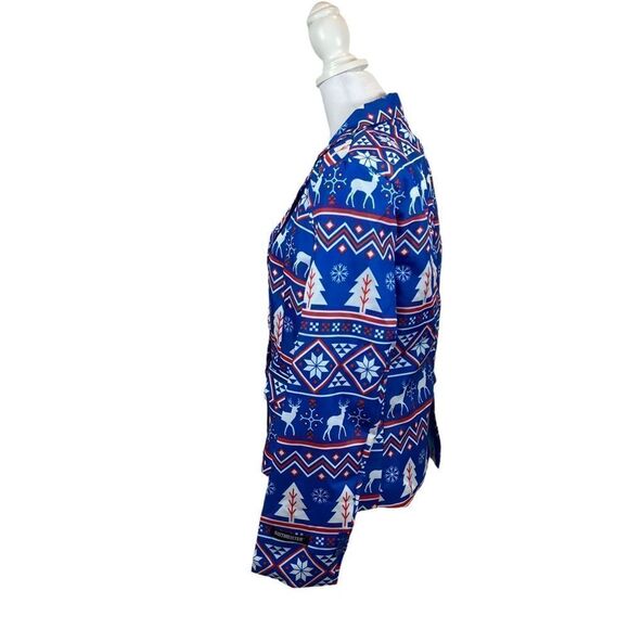 New with Tags Suitmeister Women’s Christmas Nordic Blue Printed Blazer Large - Picture 8 of 16